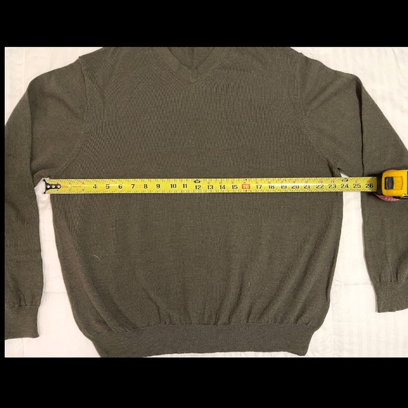 Garret Scott Sweater Mens XXL Olive Green V-Neck Knit Pullover 100% Merino Wool - Picture 3 of 7